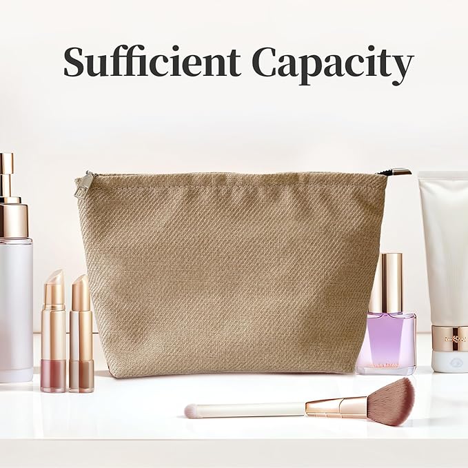 Bohemian Makeup Bag, Jute Cosmetic Bag, Large Zipper Pouch(10.6" * 7.1" * 2.8"), Solid Color Make Up Bag for Women, Perfect for Storing Makeup and Accessories, Makeup Bag for Daily Use Travel Gifting