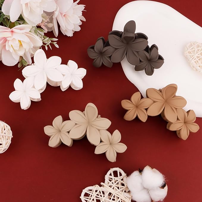 Women's Matte Flower Claw Clips - Non-slip, Cute Claws for Thick & Thin Hair, Neutral Colors, Strong Hold Hair Accessories