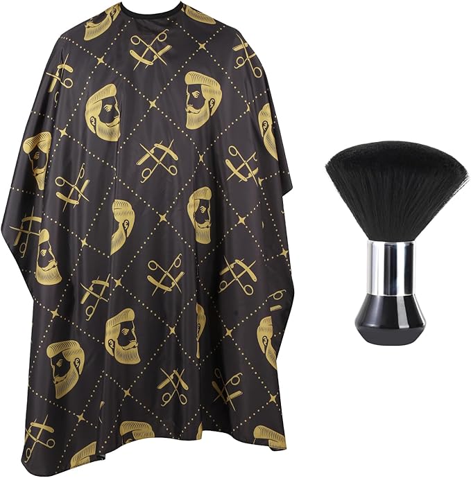 Professional Hair Cutting Cape with Neck Duster Brush, Waterproof Salon Barber Cape with Snaps, Barber Accessories