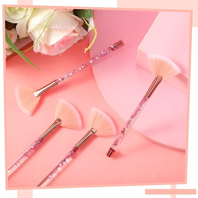 Nuenen 12 Pcs Soft Fan Facial Brushes Mask Acid Applicator Brush for Mud Cream Blush Makeup Peel Glycolic Multi Use Cosmetic Tools with Glitter Quicksand Handle and Pouch(Pink)