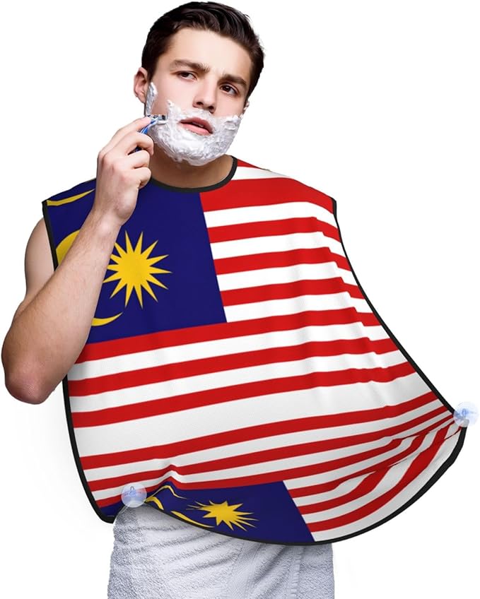 Malaysia Flag Print Beard Bib Apron For Men, Beard Hair Catcher For Men Shaving Trimming,Beard Cape Cloth