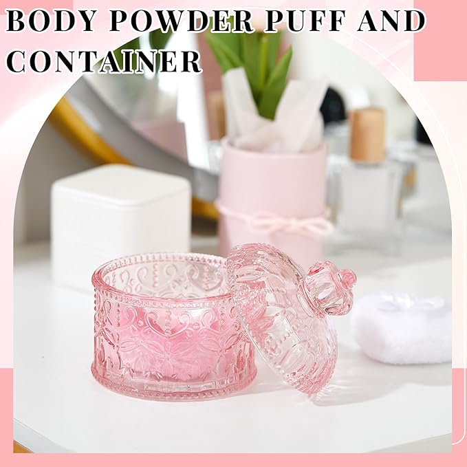 Tioncy 3 Pcs Large Body Powder Puff and Container Valentine's Day gift Powder Container with Puff Crystal Case Soft Washable Reusable Velour Face Body Glitter Wet Dry Makeup(Crown,Pink,)