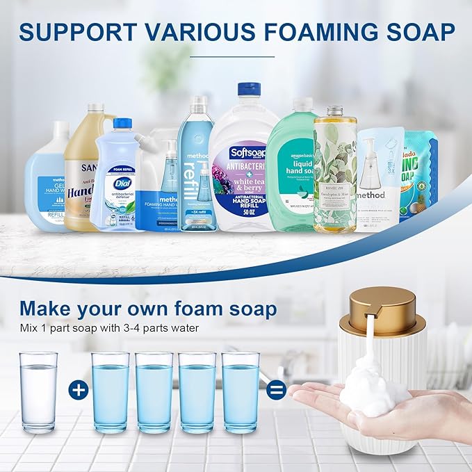 Ceramic Foaming Soap Dispenser, 12 oz Bathroom Foam Hand Soap Dispenser, Refillable Lotion Soap Dispenser with Removable Pump for Kitchen Hand Wash Dispenser, Modern Home Decor(2Pack-White)
