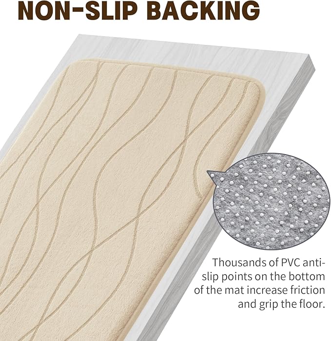 YIHOUSE Memory Foam Bathroom Rug Sets 3 Piece, Ultra Absorbent Bath Mat for Bathroom - Non-Slip Machine Washable & Dry Quickly, 3 Piece Bathroom Mat Set,Khaki