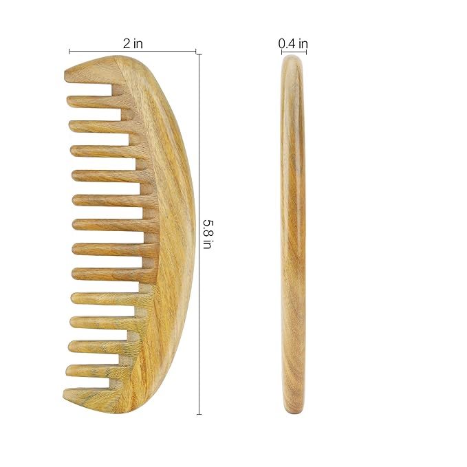 Onedor Handmade 100% Natural Green Sandalwood Hair Combs - Anti-Static Sandalwood Scent Natural Hair Detangler Wooden Comb (Oval Wide Tooth)