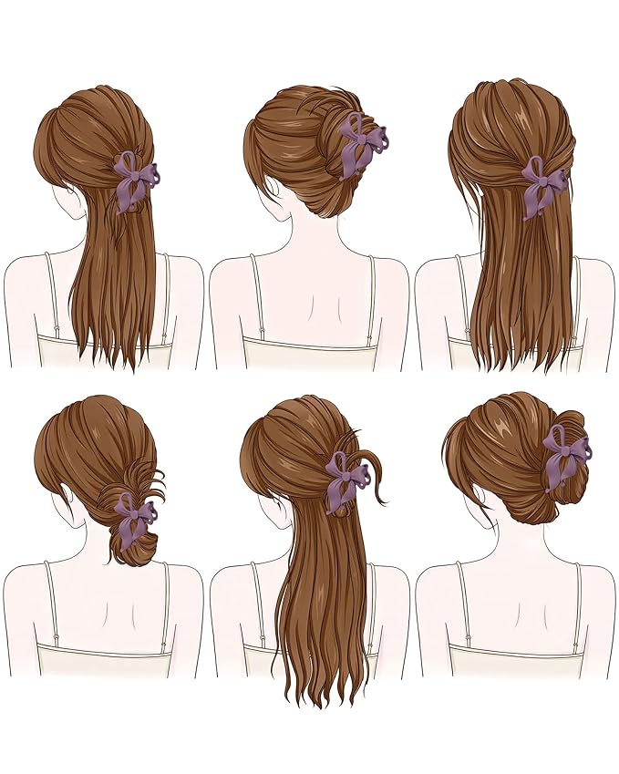 Mesovor 4 pack Cute Bow Claw Clip for Women, Nonslip Large Matte Strong Hold Bows Hair Clips for Thin and Thick Hair | Chic Hair Styling Accessories (Matte Pink, Matte Purple)