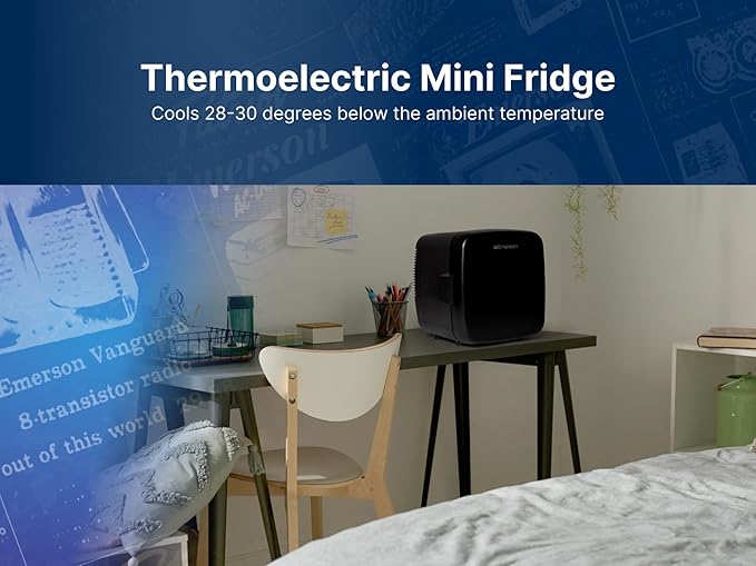Emerson EFC-5001 Portable XL Mini Fridge Cooler for 12 Cans, 8L Capacity, AC/DC Power Compatibility, Removable Shelf, Lightweight Design – Ideal for Home, Office, Travel, Dorms, and Outdoor Use