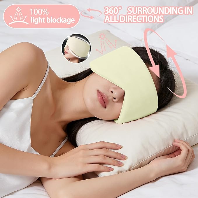 Reversible Warm & Cool Sleep Mask Wrap-Around Blackout Eye Masks for Side Sleepers Adjustable Unisex Eye Cover for Travel Office & Rest Beige