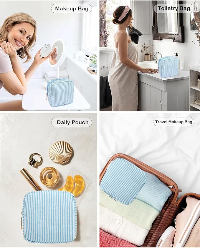 Small Makeup Bag, Mini Makeup Pouches for Purse Cute Cosmetics Bag Pouch with Slip-in Pockets Small Travel Toiletry Bag Makeup Storage Bag Lipstick Organizer Purse Essentials