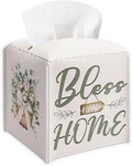Bless Home & Flowers Bow Design Tissue Box Cover - Vintage PU Leather Waterproof Tissue Holder - Facial Paper Organizer for Home Bathroom Office - Desk Decorative Dispenser Box-B02