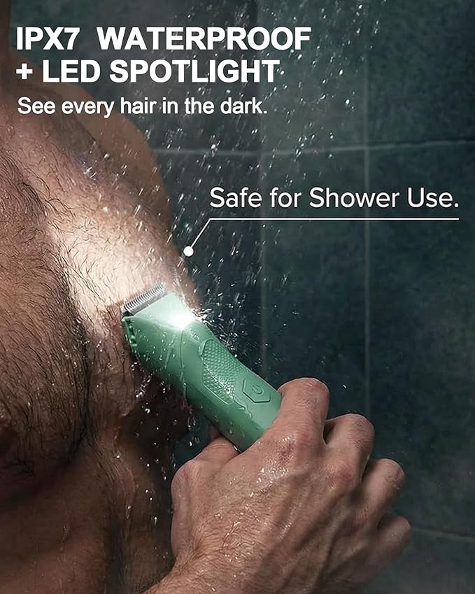 Body Trimmer for Men - Groin & Ball Shaver with Charging Dock - Constant Power No-Pull Electric Pubic Hair Clipper - 5-in-1 Guard Waterproof Body Groomer with LED Light, for Groin, Armpit & Body
