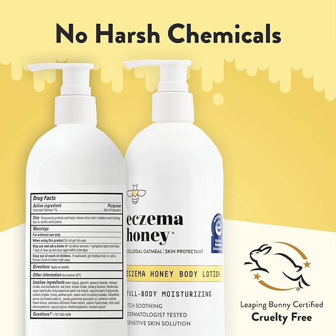 ECZEMA HONEY Oatmeal Body Lotion - Hand & Body Cream for Eczema Relief - Natural Dry Skin Repair (16 Oz) (Pack of 2)