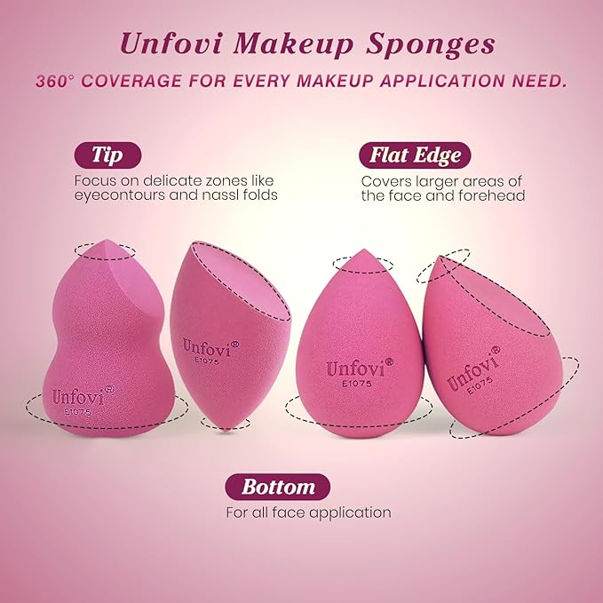 Makeup Sponge Set (4 Shapes 7 pcs) - Latex-Free Blending Sponge for Liquid, Cream & Powder, Soft Reusable Beauty Sponge for Wet/Dry Application, Face Foundation Blender (Rose Red)