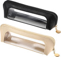 2Pcs Clear Makeup Brush Bag, Leather Slim Makeup Case, Portable Transparent Waterproof Cosmetic Pouch with Zipper, Double Sided Clear Bag for Women Travel Storage (White, Black)