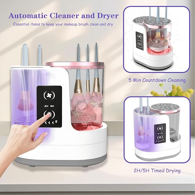 Makeup Brush Cleaner Machine, 3 IN 1 Electric Makeup Brush Cleaner & Dryer, Cosmetic Brushes Cleanser, USB Makeup Brush Washer, Cosmetic Brushes Cleaner Tool for All Makeup Brush, Sponges (White)