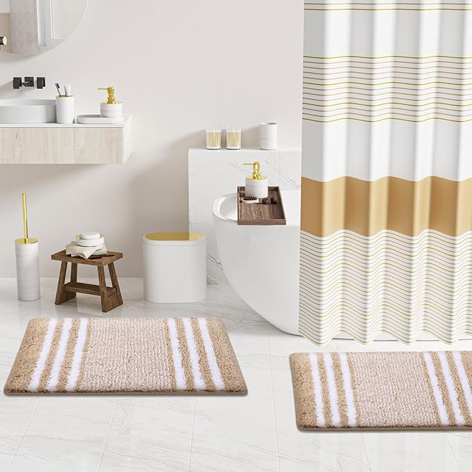 Bathroom Set - Bathroom Sets with Shower Curtain and Rugs, 25PC Bathroom Accessory Set, White Bathroom Accessories Set with Trash Can, Soap Dispensers
