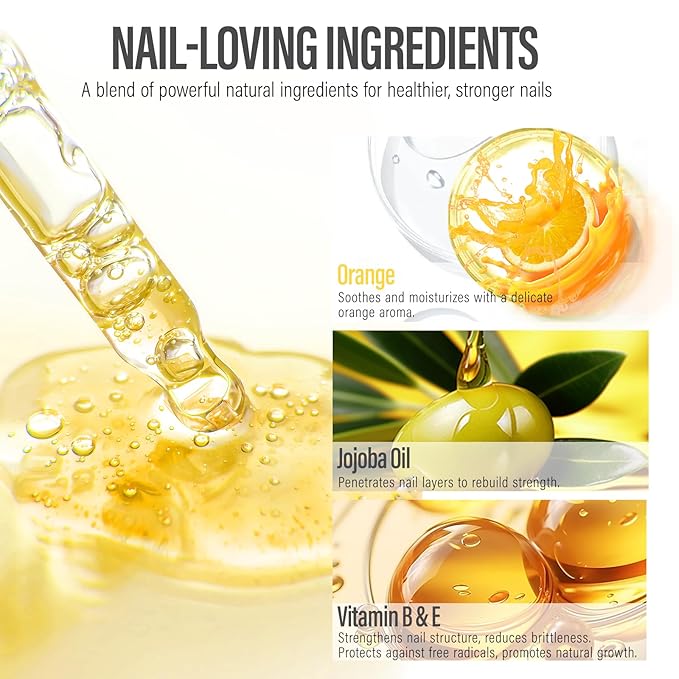 CHUCHU Nail Growth and Strengthener Oil for Cuticle - Orange Scent Cuticle Oil Repair Moisturizing Treatment - Natural Jojoba Vitamin B & E Nail Oil for Dry Cracked Nails