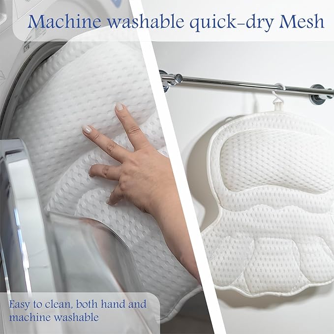Bath Pillows for Tub Neck and Back Support Luxury Bathtub Pillow 4D Mesh Bath Pillow with Non-Slip Suction Cups Spa Bathtub Accessories Set with Bath Sponge & Scalp Massage Brush Relax Gifts for Women