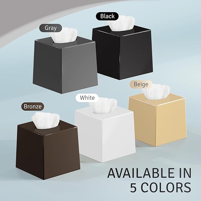 White Tissue Box Cover – Square Tissue Box Holder for White Bathroom Accessories Countertop, Decorative Tissue Cover and Square Cube Holder for Modern Home, Office or Dresser Décor