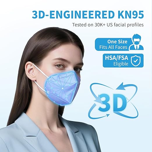 akgk KN95 Face Mask 50 PCS, Breathable Protection Masks, 5-Ply KN95 Purple Masks, Cup Dust Safety Masks