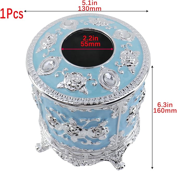 Geesatis Tissue Box Cover, Cylindrical Tissue Box Holder, Napkin Facial Tissues Holder for Bathroom Toilet Bedroom Living Room Table Desk Office Dresser, 1Pcs Blue 6''x6.3''