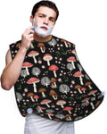 Beard Bib Apron for Men Shaving, Waterproof Non-Stick Hair Catcher with Suction Cups, Grooming Essential for Dad Husband, Cool Fall Leaves Red Mushrooms Black Shave Bib