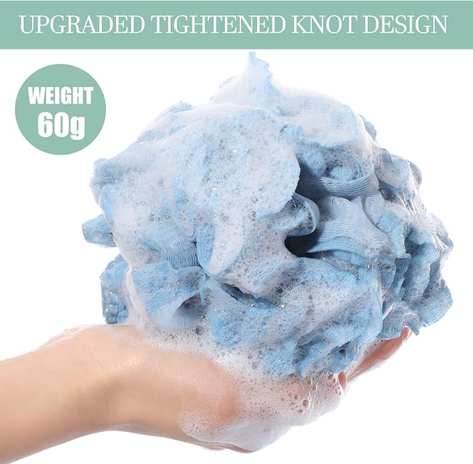 Sunnyray 4 Pack Loofah Bath Sponge Lace Mesh Set Large 60g Shower Poufs Body Scrubber Bath Loofah Ball Body Wash Sponge Exfoliating Scrubber Luffa Puff for Women Men Cleanse Skin Accessories (Classic)