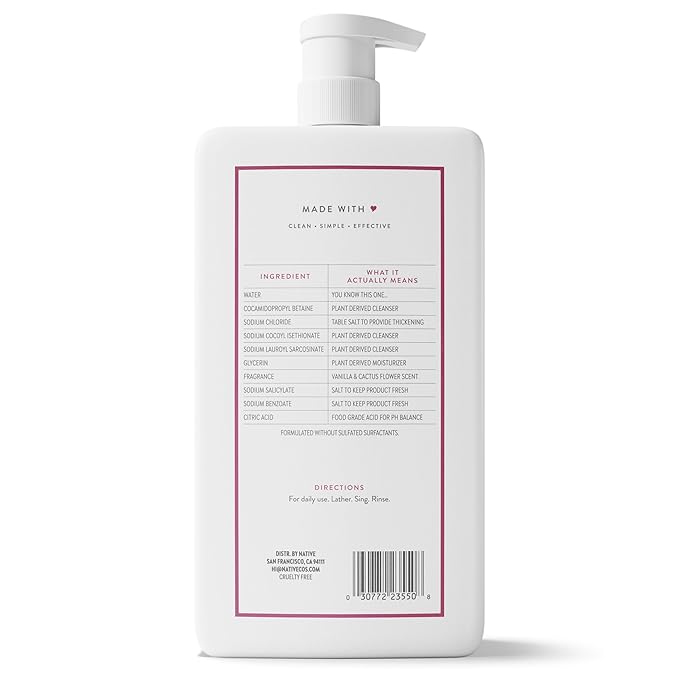 Native Sulfate Free Body Wash Contains Naturally Derived Ingredients | for Women & Men | Vanilla & Cactus Flower, 36 oz