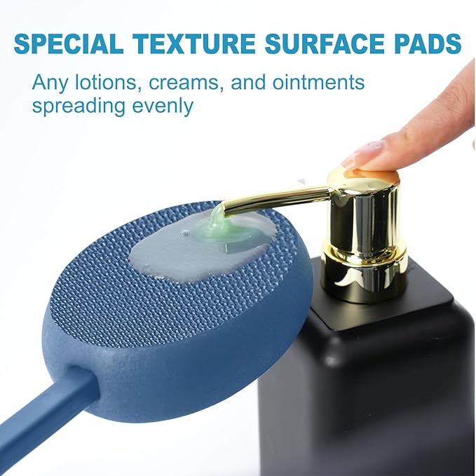 19" Lotion Applicator for Back Tanning Applicator Long Handle Back Lotion Applicator for Feet Self Tanner Back Applicator Sunscreen Applicator for Kids Women Men The Elderly (19" Drak Blue)