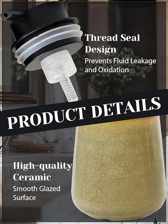 INGOFIN Ceramic Foaming Soap Dispenser - 12 oz Refillable Foam Hand Soap Dispenser Bathroom, Modern Dish Dispenser Pump for Kitchen,Kiln-Glazed Earthy Greenish-Brown