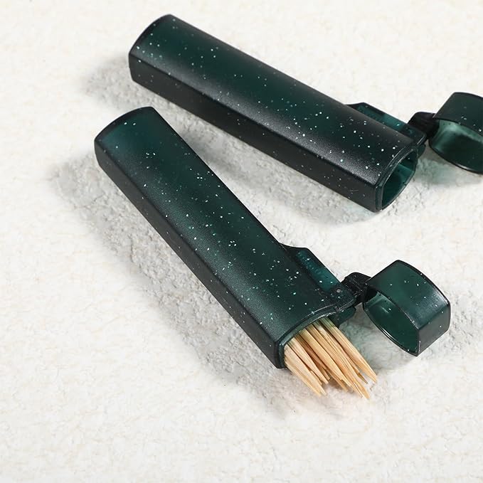 5Pcs Toothpick Holder for Traveling, Snowflake Dark Green Mini Dispenser Pocket Safety Case, Toothpick Container Portable for Outdoor Travel, Camping, Storing Cotton Swabs Pin