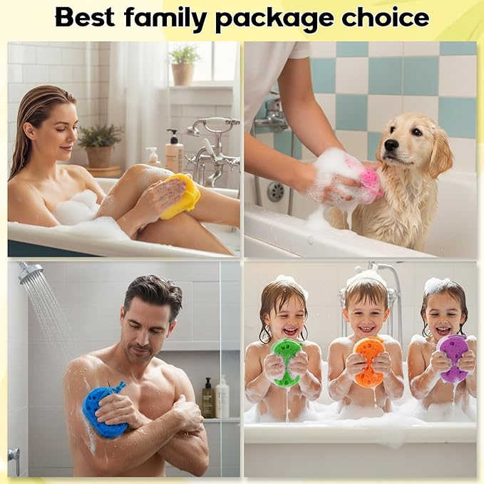 12 Pcs Exfoliating Bath Sponge Body Loofah Sponges Shower for Women Reusable Soft Bathing Pouf Foam Luffa Body Scrubber and Rich Lather, Color Matching (Bright Color)