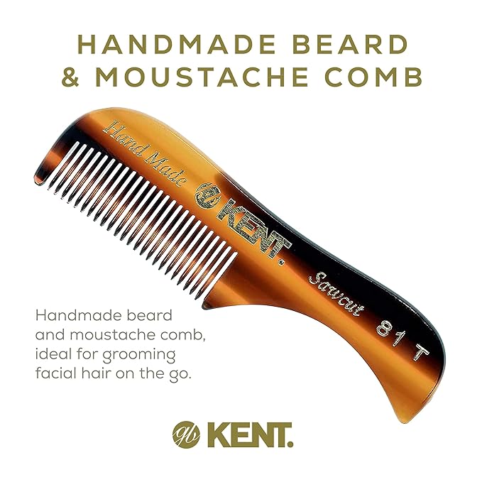Kent A 81T X-Small Men's Beard Mustache Mini Pocket Comb, Fine Toothed Pocket for Facial Hair Grooming and Styling. Hand-Made of Quality Cellulose Acetate, Saw-cut Hand Polished. Made in England
