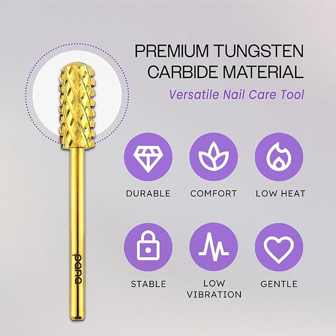 PANA 3/32" Small Barrel Smooth Top Carbide Naill Drill Bit for Manicure Pedicure Tools (Gold, 4X Coarse)