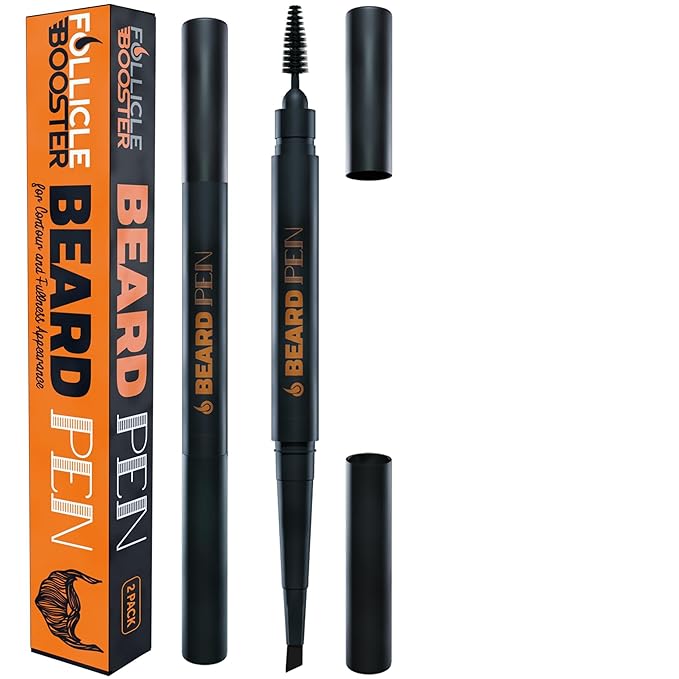 Beard Pen Filler for Men - Barber Styling Grooming Pencil - Waterproof, Sweat Proof, Long Lasting Solution with Natural Finish - Cover Beard and Scalp Patches in Seconds - Deep Dark Brown 2 Pack