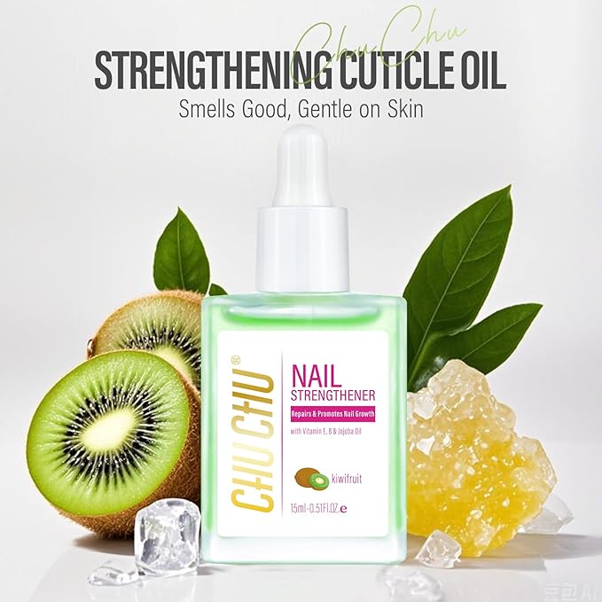 CHUCHU Nail Cuticle Oil Strengthener - Kiwi Scent Repair Growth Moisturizing Treatment - Natural Jojoba Vitamin B & E for Dry Cracked Nails
