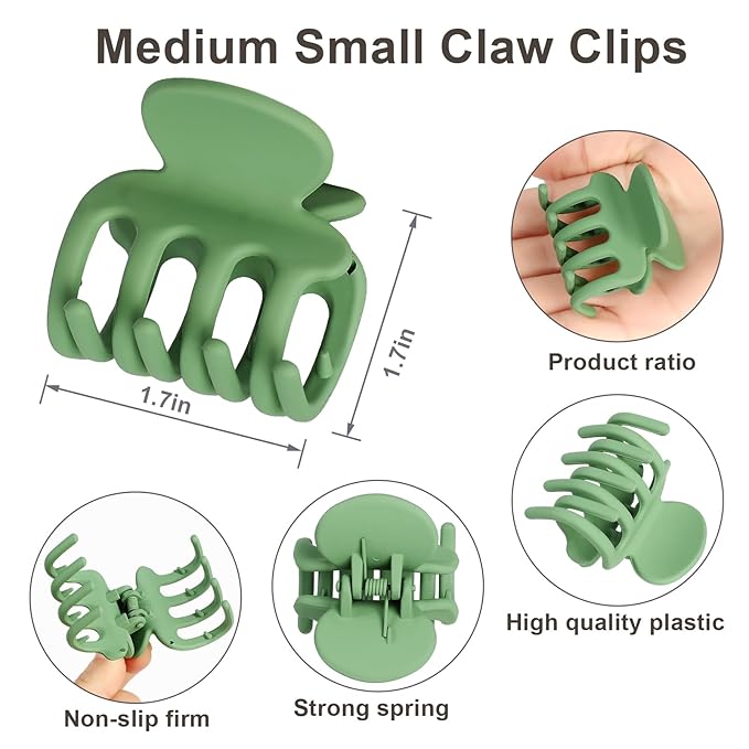 6 Pcs Hair Clips Small Claw Clips for Thin Hair Medium Matte Non-slip Hair Accessories for Women and Girls (Green)