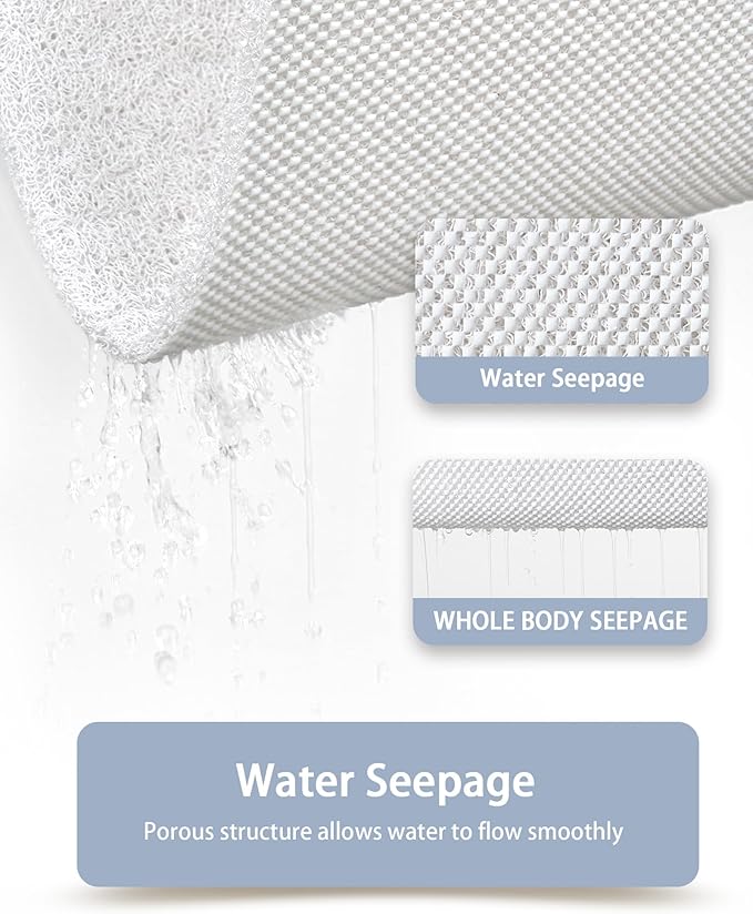 Non Slip Shower Mats for Inside Shower,16x24 Inch,Anti-Slip Bathtub Mats for Bathroom, Foot Scrubber Loofah Bath Mats for Shower, Quick Drying Shower Stall Mats for Wet Areas (White)