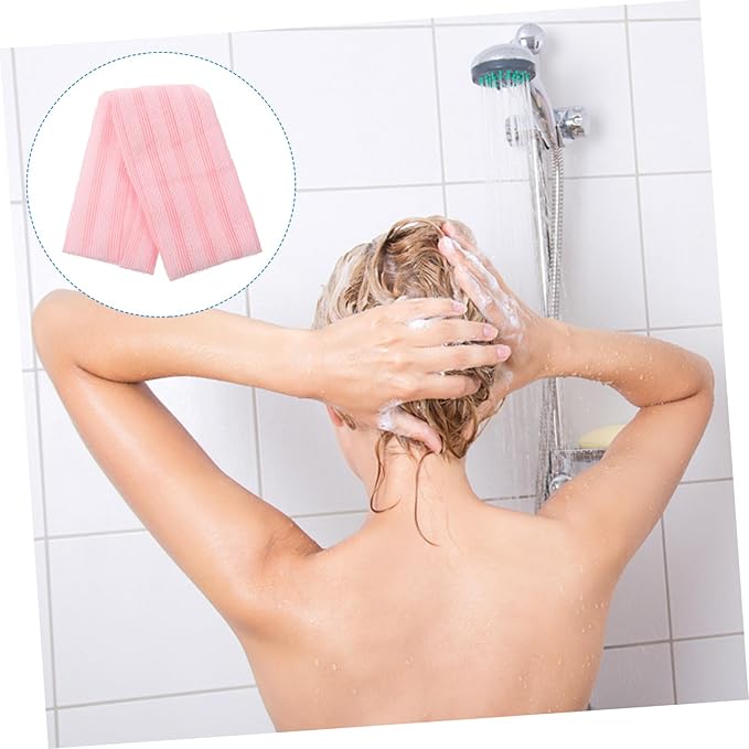Back Scrubber Belt Portable Exfoliating Towel Bath Wash Towel Straps Comfortable Material Pink