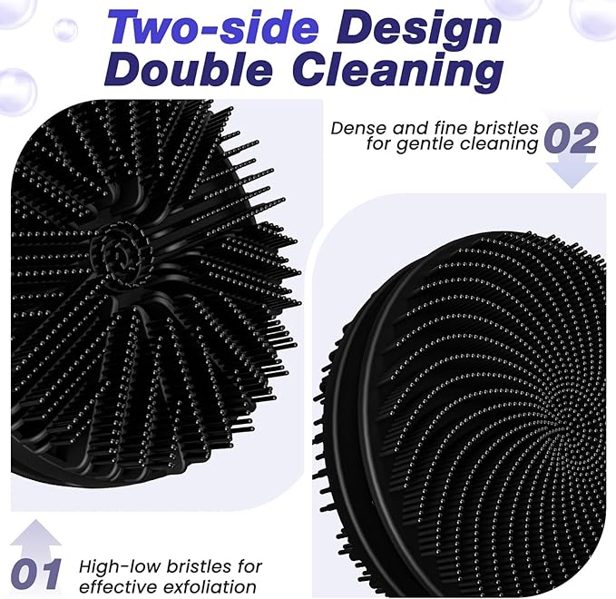 Manmihealth Silicone Back Scrubber & Soft Shower Brush, Silicone Scalp Massager, Toe Cleaning Brush Set 8 PCS, Body Foot Scrubber & Shampoo Brush Combination, with 4 Free Hooks (Style 1 Black)
