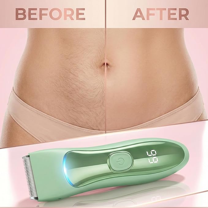 Bekhic® Bikini & Manscape Body Hair Trimmer for Men & Women – Cordless Electric Groin Shaver with No-Nick Ceramic Blade – IPX7 Waterproof Wet/Dry Pubic Groomer with LED Light for Sensitive Skin