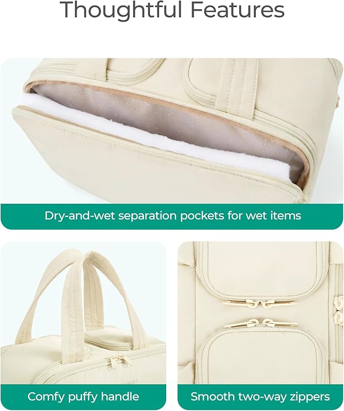 BAGSMART Travel Toiletry Bag, Puffy Large Toiletry Bag for Women, Lightweight Cosmetic Makeup Bag Organizer with Handle for Traveling, Accessories, Essentials, Toiletries (Grayish Brown)