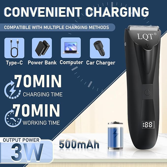 Pubic Hair Trimmer for Men with LED Display, Waterproof Body Groomer & Bikini Shaver, Type-C Rechargeable with LED Light, Ideal Christmas & New Year Gift for Men