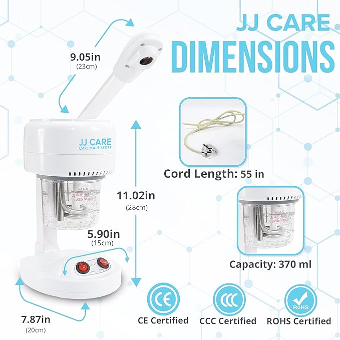 JJ CARE Ozone Facial Steamer Tabletop with Rotating Spray Head at 360 Degrees and Auto Shut Off Feature - Portable for Facial Deep Cleaning & Vaporizer