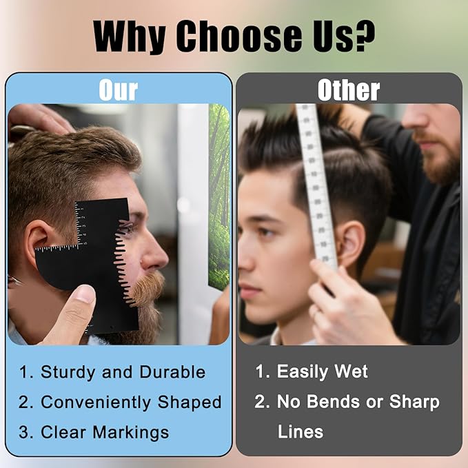 Barber Enhancement Cards with Measurement Indicators, Reusable Hairline & Beard Shaping Tool Color Spray Edge Alignment Tool for Men's Beard & Hair Styling (Black)