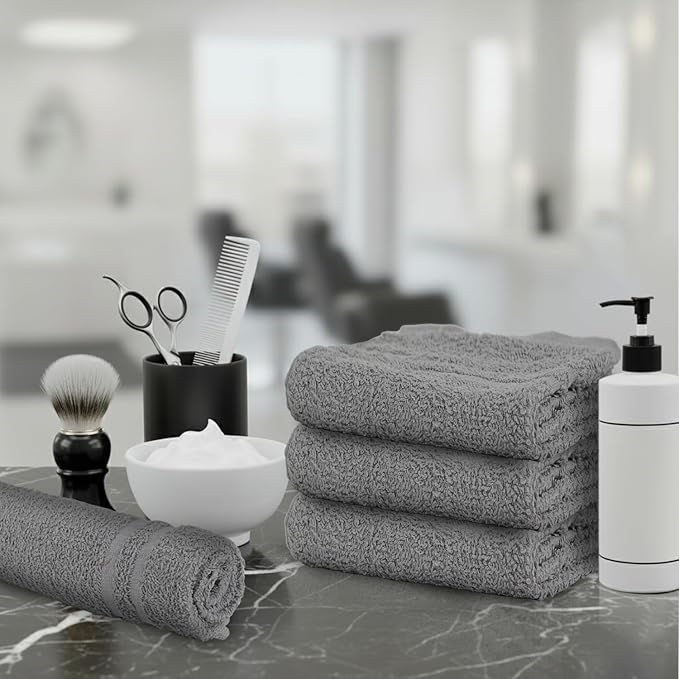 Hand Towels - Pack of 40, 16 x 27 Inches, 100% Cotton, Grey, Highly Absorbable, Facial, Gym, Hair, Face Towels