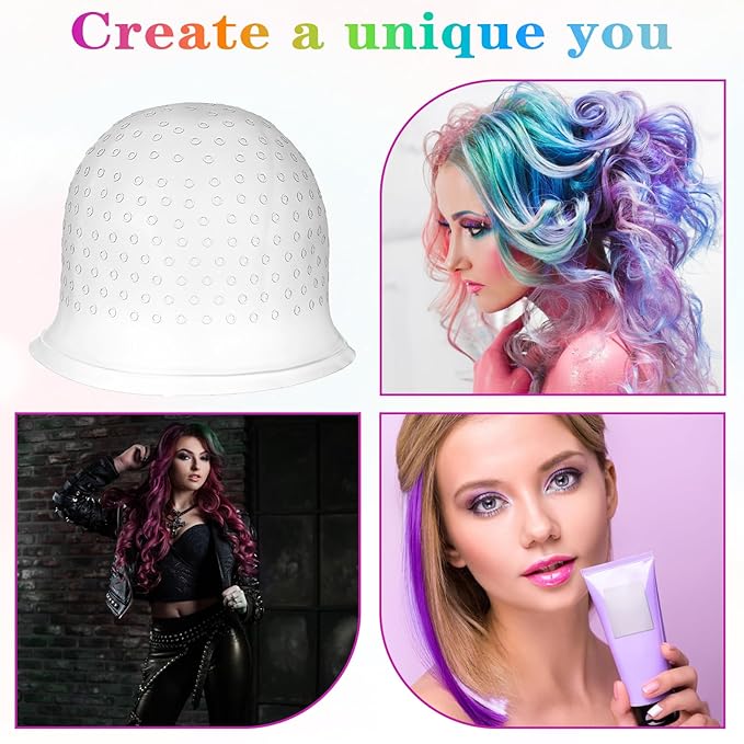 Sibba Silicone Hair Coloring Highlighting Cap with Crochet Hook Reusable Poked Hole Highlight Pull Through Caps Dye Tipping Frosting Cap for Women Men Dyeing Staining Hairdressing Hair Salon Tools