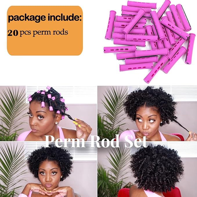 YOROSTAR 20pcs Purple Plastic Perm Rods Set for Natural Hair Cold Wave Rods Hair Curlers Rollers for Long Short Women's Hair DIY Hairdressing Tools