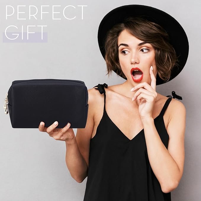 Kigeli 15 Pcs Aesthetic Makeup Bags PU Leather Cosmetic Pouches Waterproof Plain Toiletry Bags Makeup Pouches Bulk for Women Party Gift Travel Storage Organizer(Black)