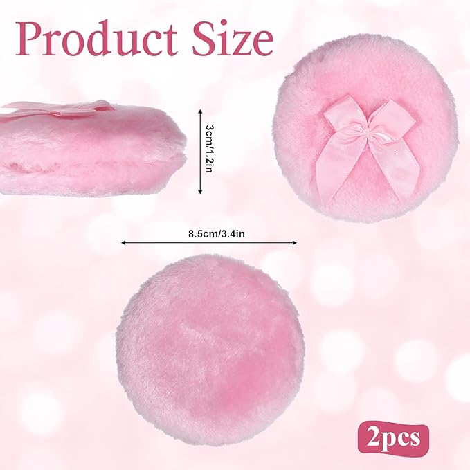 2 PCS Dusting Powder Puff, 3.4 Inch Soft Dusting Puffs Large Fluffy Powder Puff, Washable Reusable, Big Fluffy Puffs for Women Makeup Face Body(Pink+pink)